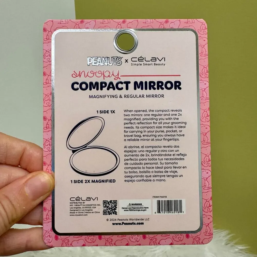 Peanuts Snoopy x Celavi Compact Mirror Makeup Travel PINK NEW GRWM